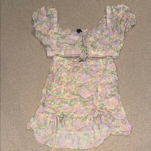 Wild Fable Pink and Yellow Ruffled Skirt Set